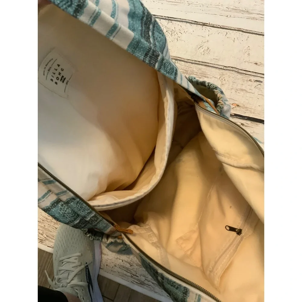 Billabong Canvas Backpack Teal Blue Geometric Stripe Boho Laptop Bag Home Abroad